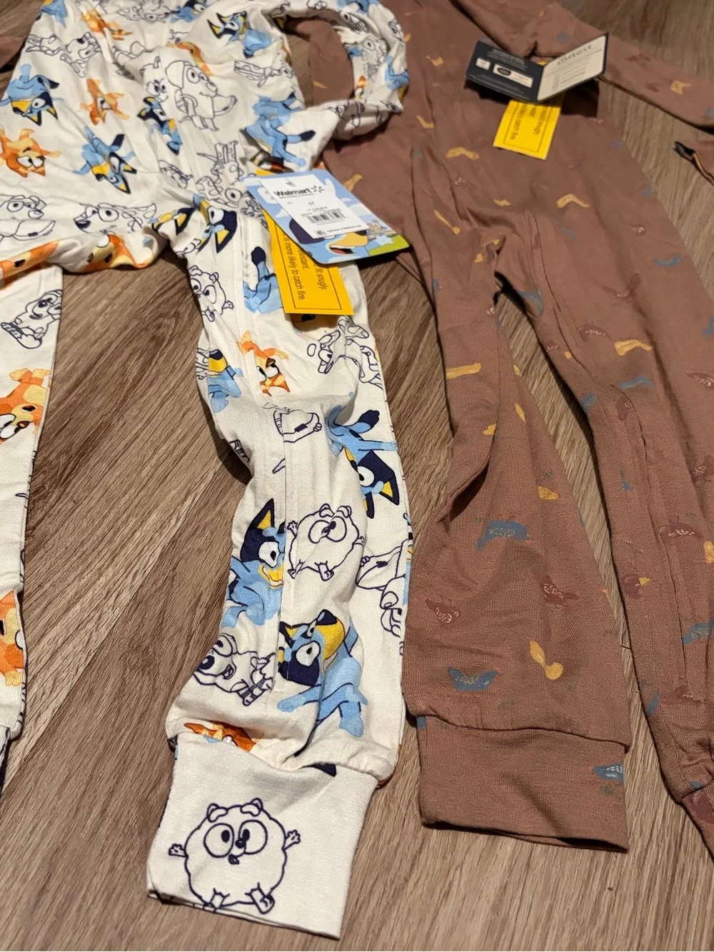 Bluey Print White Kids Footed Pajamas with Brown Banana-Print Pajama (Set of 2)